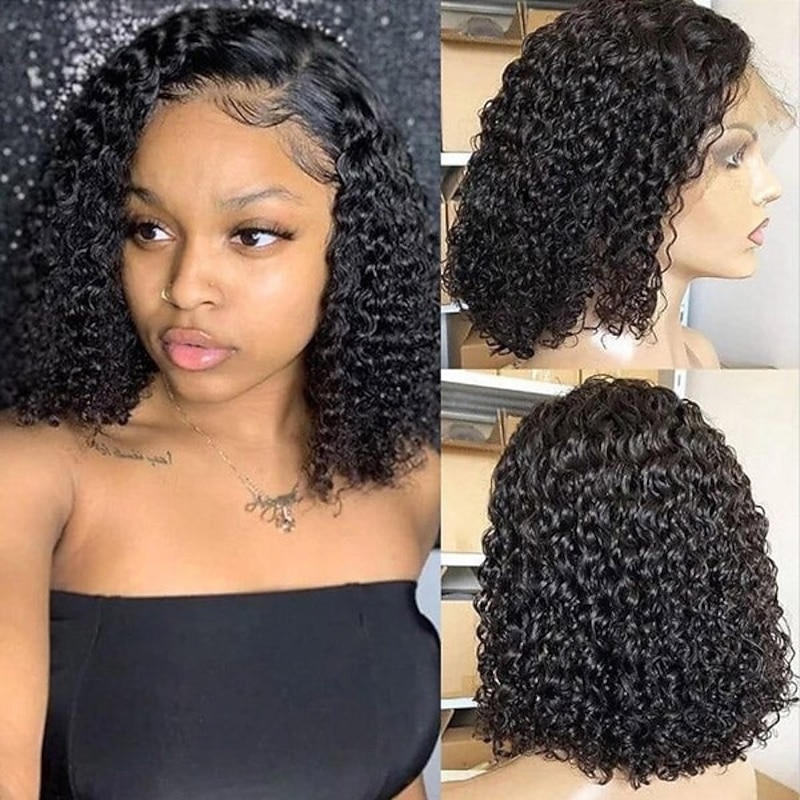 Human Hair 13*4 Short BOBO Lace Wig Curly Wwave Human Hair 150% Density For Black Women Short Human Hair Lace Wig