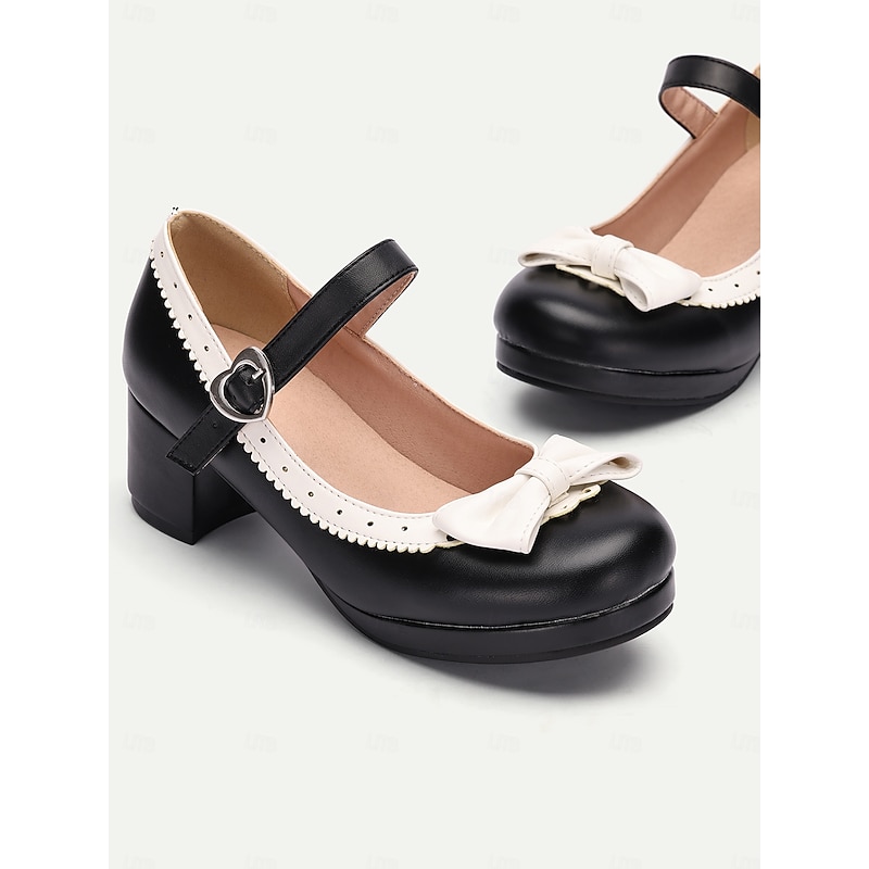 Women's Black and White Mary Jane Heels with Bow Detail and Buckle Strap - Vintage-Inspired Shoes for Parties and Formal Events4