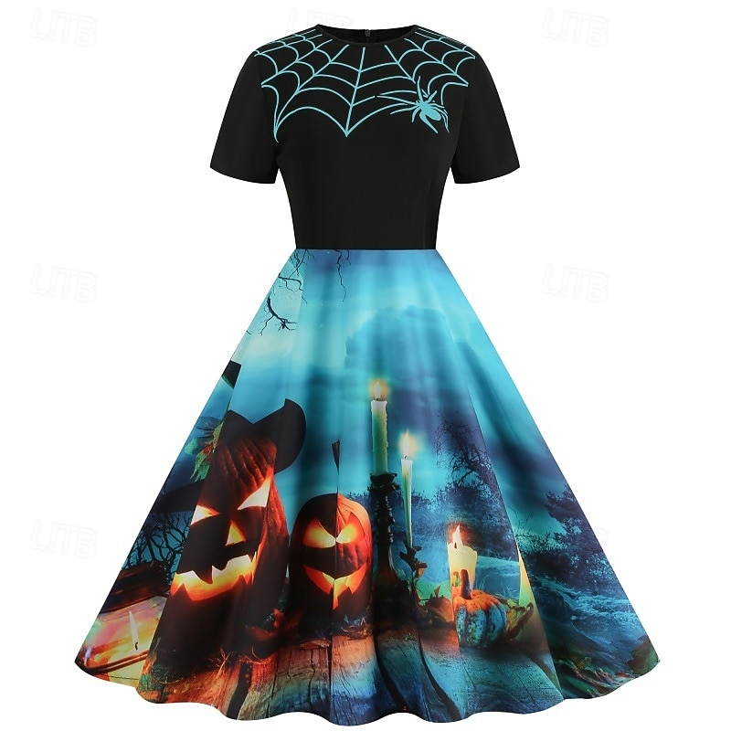 Pumpkin Skull Skeleton Spider Web Halloween Dress Flare Dress Punk & Gothic Sexy Costume Dress Up Adults' Women's Masquerade Dailywear Easy Halloween Costumes Dress Up4