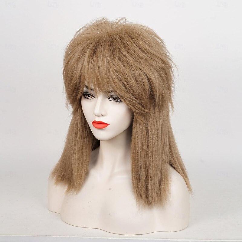 Brown Mullet Wigs for Women Tina Rock Diva Wig , 70s 80s Rocker Wig Shaggy Wig Punk Wig Cap for Carnival Costume Party Cosplay Halloween Wigs4