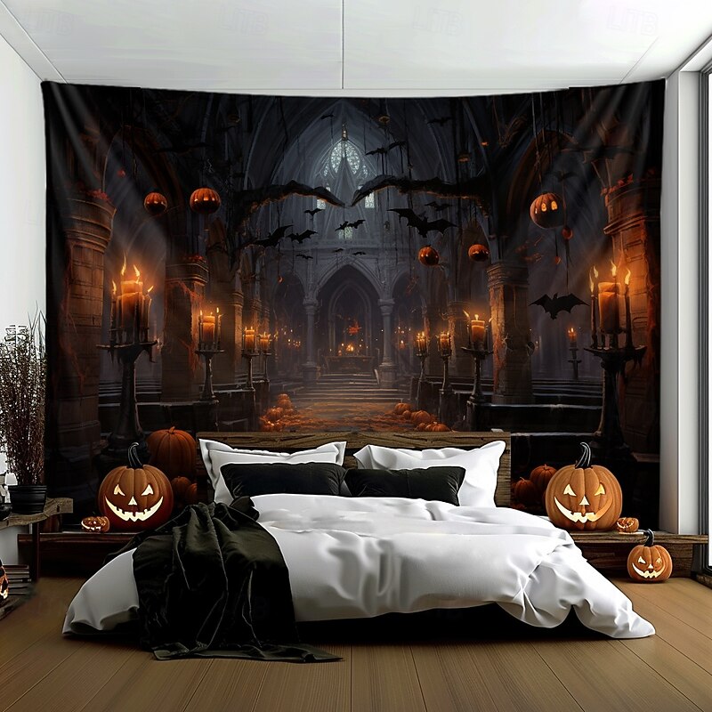 Halloween Haunted Castle Hanging Tapestry Wall Art Large Tapestry Mural Decor Photograph Backdrop Blanket Curtain Home Bedroom Living Room Decoration4