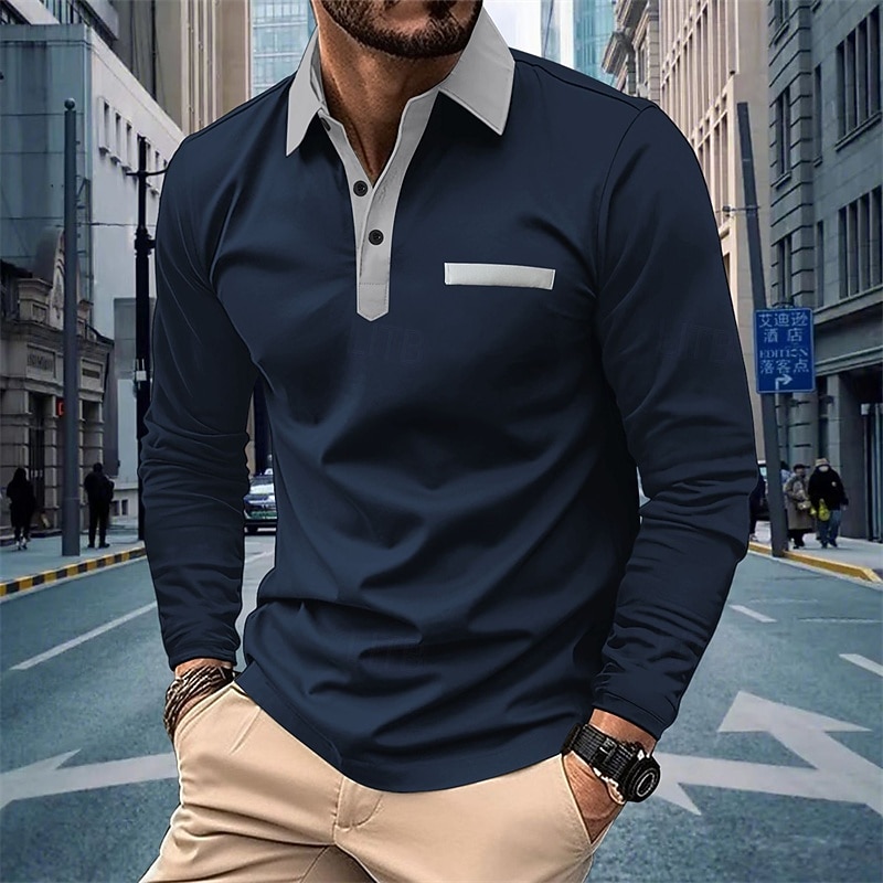 Men's Golf Shirt Golf Polos Shirts Work Casual Lapel Long Sleeve Basic Modern Solid Color Buttons Pocket Spring &  Fall Regular Fit Light Pink Black White Pink Navy Blue Khaki Golf Shirt2