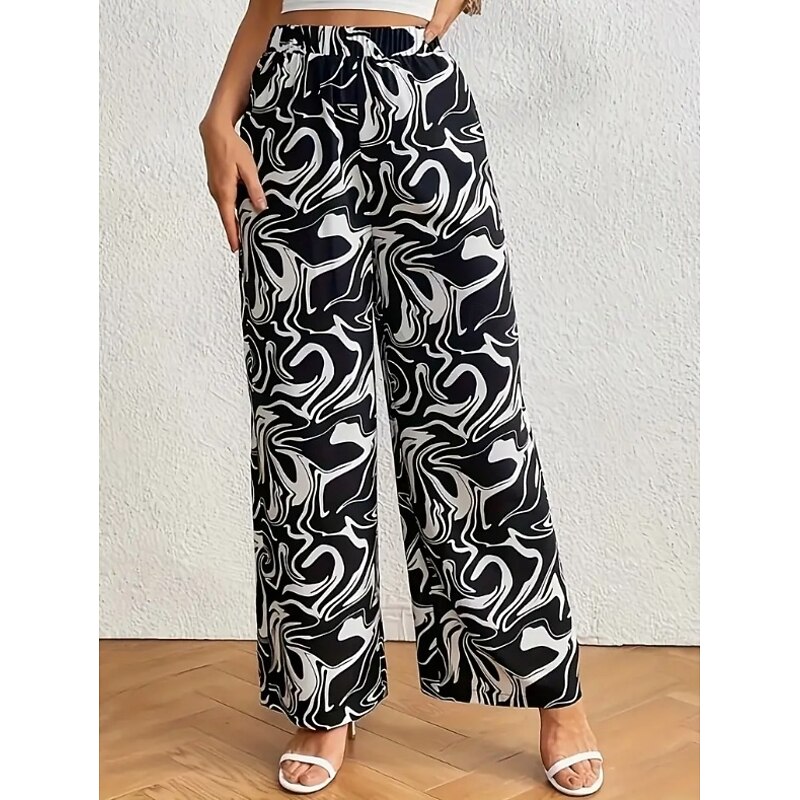 Women's Wide Leg Pants Trousers Fashion Long Graphic Wide Leg Printing Breathability Comfortable Micro-elastic Casual Daily Black White Pink Green Spring & Summer Regular Fit2