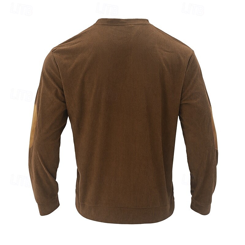 Men's T Shirt Corduroy Shirt Long Sleeve Crew Neck Solid Color Traditional / Vintage Corduroy Outdoor Home Sports & Outdoor Dark Brown Black Burgundy Top Tee for Men2
