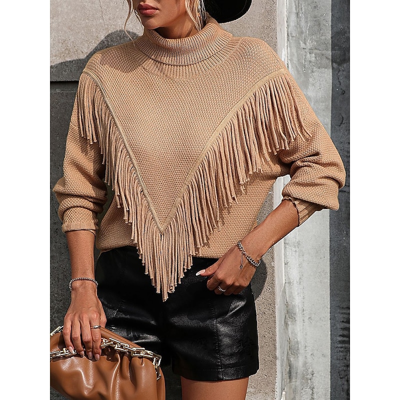 Women's Sweater Pullover Sweater Jumper Casual Sweater Casual Soft Solid Color Ribbed V Neck Tassel Knitted Long Sleeve Regular Tops Knit Outdoor Daily Weekend Blue Khaki Fall Winter3