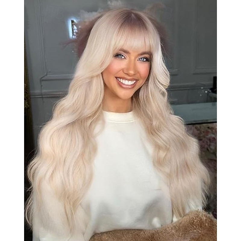 Wig with Bangs Long Wavy Wigs for Women Synthetic Wigs Heat Resistant Wigs for Party Daily Use