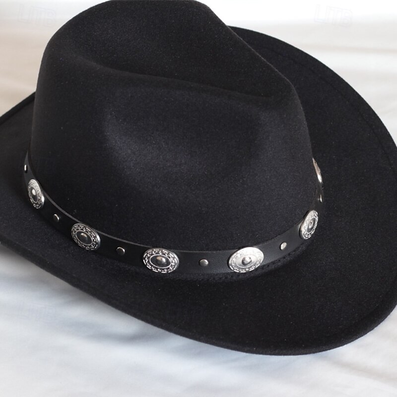 Solid Color Unisex Punk Western Cowboy Hat With Knitted Felt3