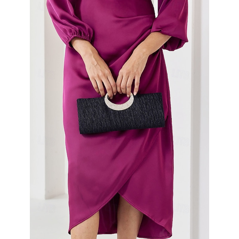Women's Black Evening Clutch with Rhinestone Handle - Elegant Handbag for Weddings and Formal Events2