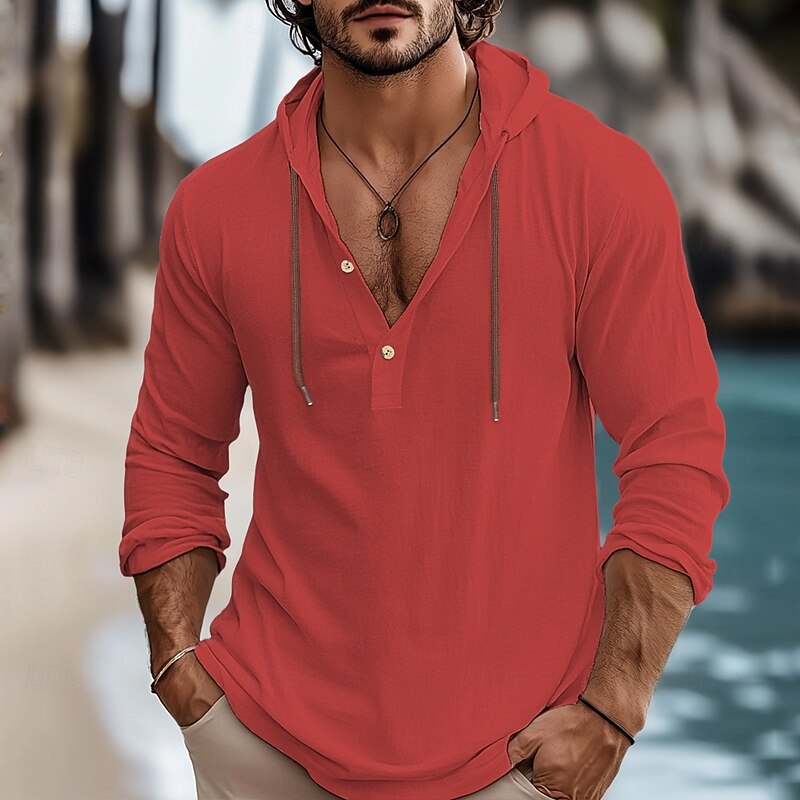 Men's Shirt Linen Shirt Summer Shirt Beach Wear Plain Vacation Curise White Blue Brown Green Long Sleeve Hooded Spring & Summer Clothing Apparel 7