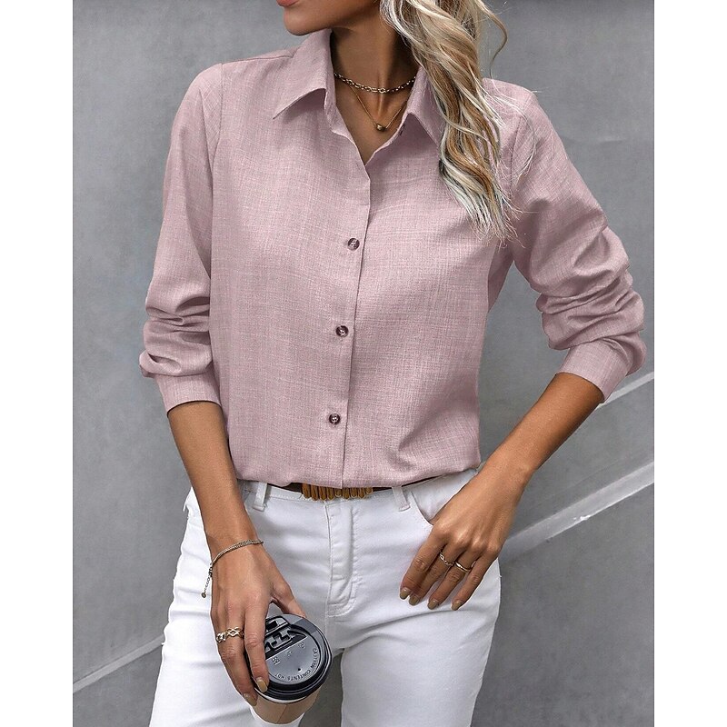 Women's Shirt Stylish Modern Long Sleeve Regular Tops Shirt Collar Work Black Light Green Pink Blue Spring Fall Winter3