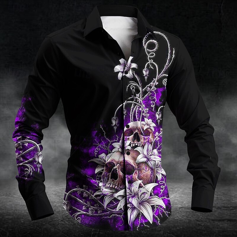 Men's Floral Halloween Costumes Day of the Dead Dress Shirt Button Up Shirt Long Sleeve Casual Business Casual Party Evening Wear Business Daily Fall Winter Spring & Summer Shirt Collar Button Up 3D4