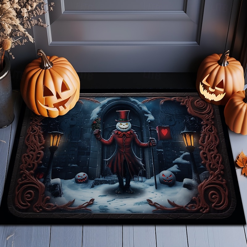 Halloween Doormat Jack Skeleton Pumpkin Kitchen Mat Floor Mat Non-Slip Area Rug Oil Proof Rug Indoor Outdoor Mat Bedroom Decor Bathroom Mat Entrance Rug