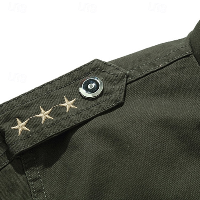 Men's Bomber Jacket Casual Jacket Daily Vacation Breathable Pocket Spring &  Fall Plain Fashion Classic Lapel Regular Black Khaki Army Green Jacket4
