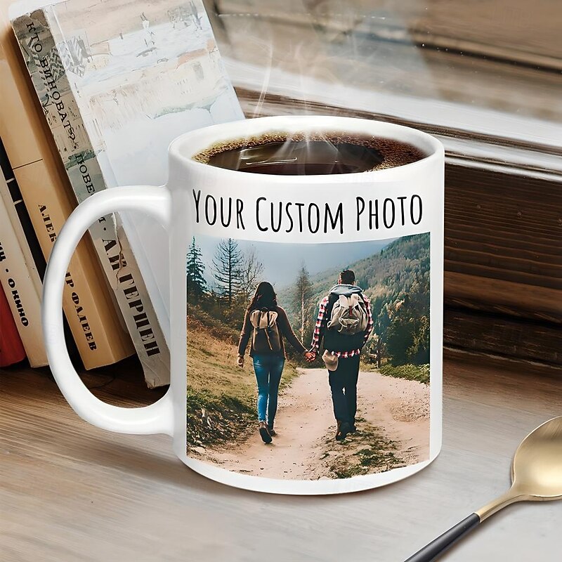 Personalized Coffee Mug Custom Picture Text or Logo Ceramic Mug  Custom Wedding Gift for Couple Customizable 11 Oz Tea Cup  White - Black4