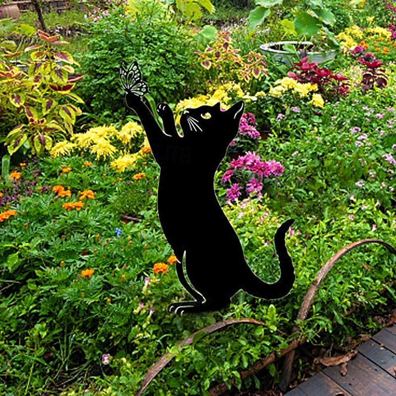 Cat Metal Silhouette Statue Iron Black Cats Stake Animal Floor Plug Decoration Crafts Yard Garden Art Signs for Cat Lovers Gifts for Lawn Farm Flowerbed2