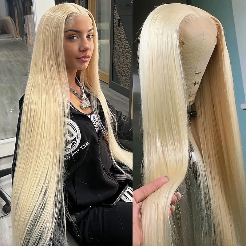 Human Hair 13x4 Lace Front Wig Free Part Peruvian Hair Natural Straight Blonde Wig 150% Density with Baby Hair Glueless Pre-Plucked For wigs for black women Long Human Hair Lace Wig - Main Image