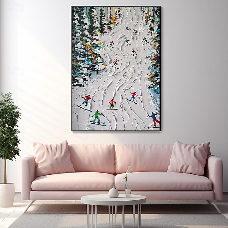 Mintura Handmade Ski Sport Oil Paintings On Canvas Modern Wall Art Room Decoration Abstract Snowy Mountain Landscape Picture For Home Decor Rolled Frameless Unstretched Painting2