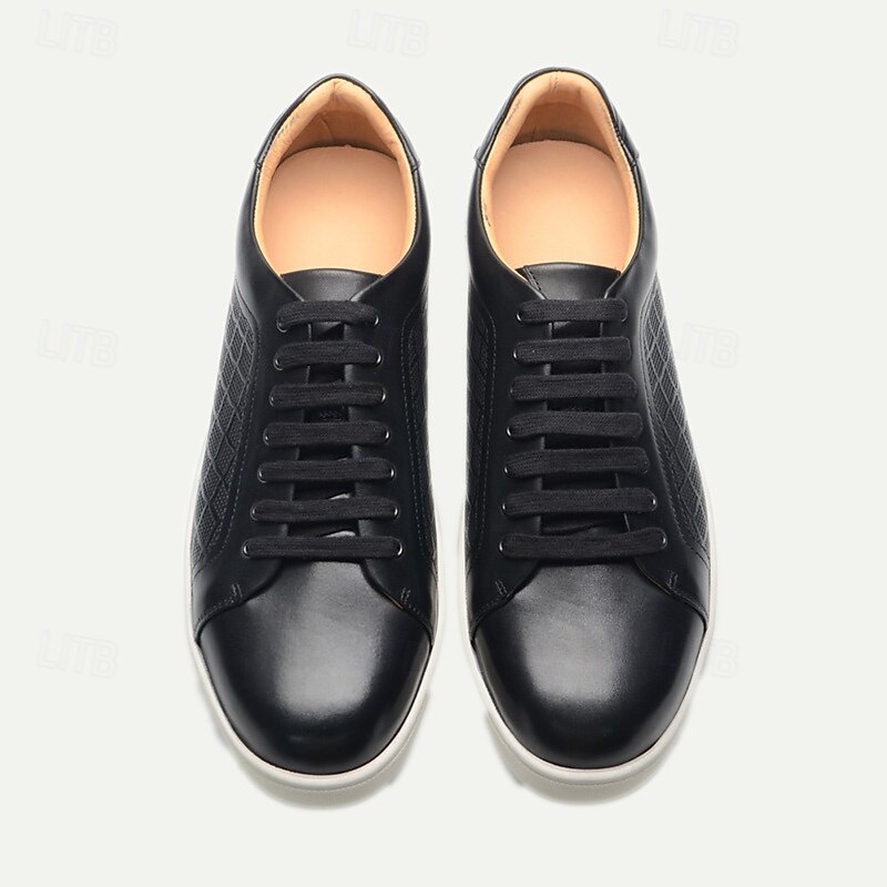 Men's Black Leather Sneakers with Mesh Panel Design - Casual Lace-Up Low-Top Shoes for Everyday Wear4