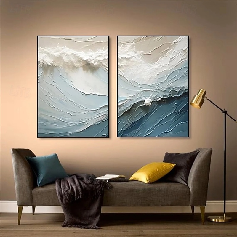 Wave oil painting handmade Wabi sabi Wall Art Beige Abstract Painting on Canvas A Pair Beige Texture oil painting Wall Art Neutral Abstract ocean painting Wall Art Boho Wal Decor2