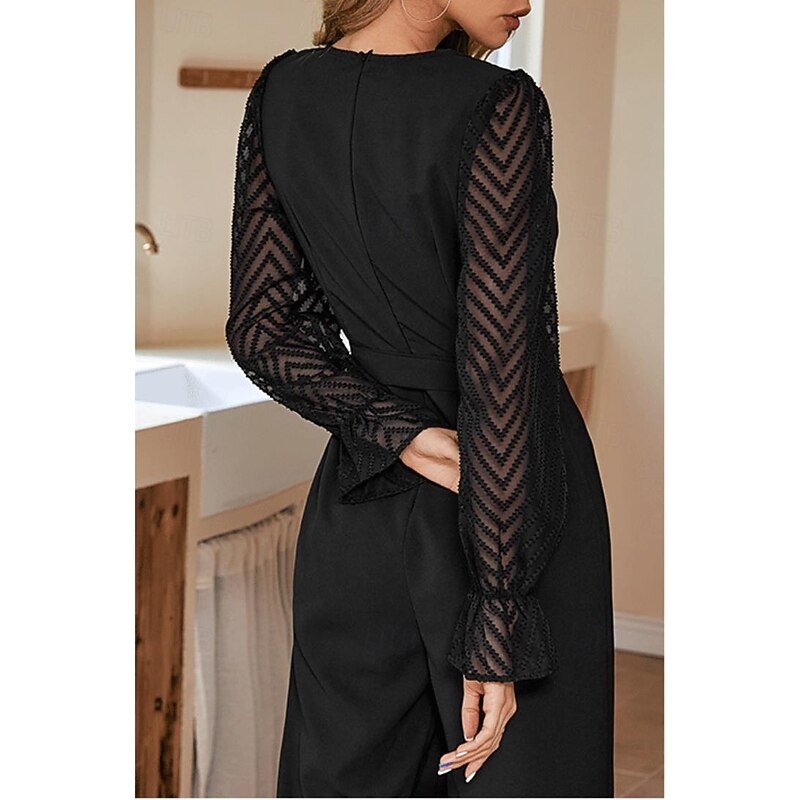 Women's Normal Black Dress Cocktail Dress Formal Dress Elegant Business Formal Office Work Street Slim Solid Color Long Sleeve V Neck Black Fall Winter2