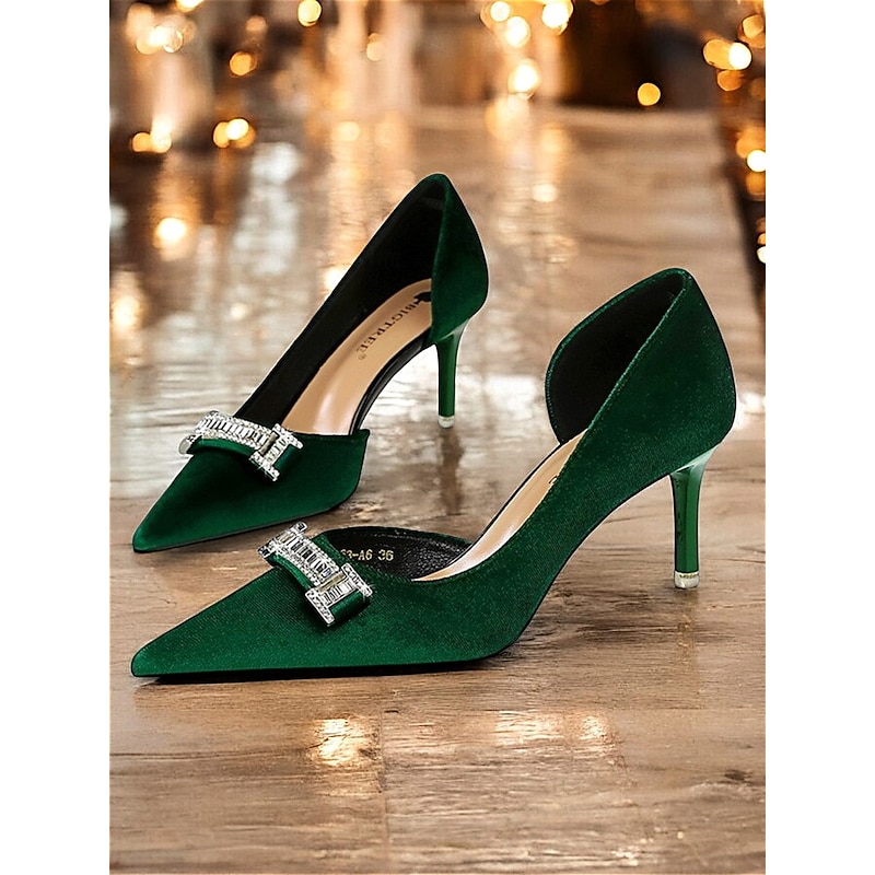 Women's Elegant Pink Velvet High Heels with Crystal Buckle, Perfect for Wedding and Formal Events