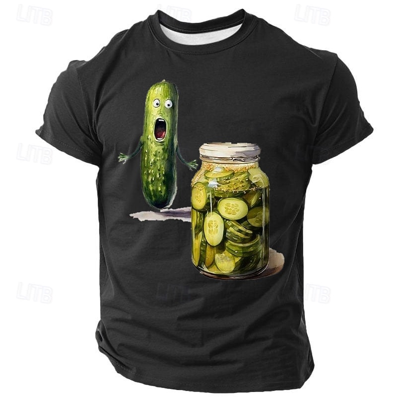 Men's Funny Screaming Cucumber Pickle Jar Graphic T-Shirt Short Sleeve2