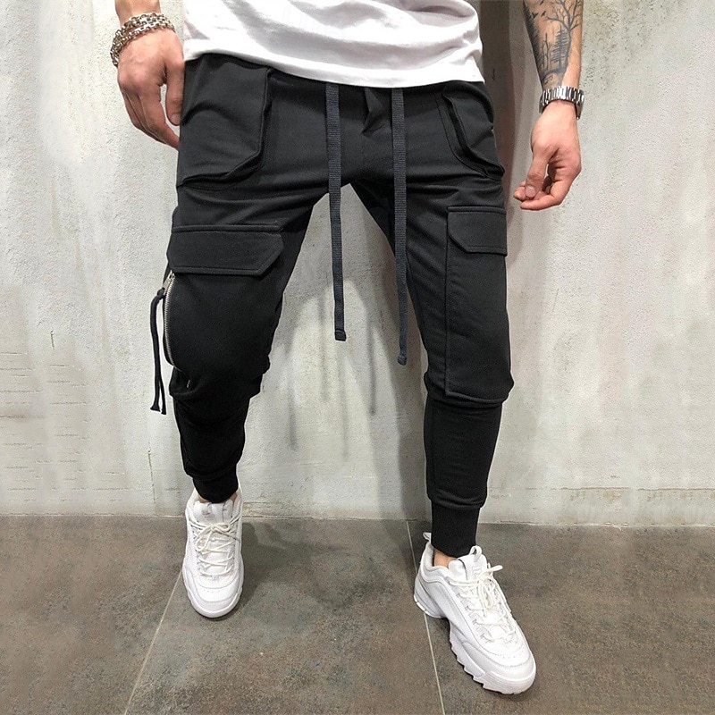 Men's Cargo Pants Joggers Tactical Pants Trousers Drawstring Elastic Waist Multi Pocket Plain Wearable Outdoor Daily Camping & Hiking Fashion Classic Black Gray Micro-elastic3