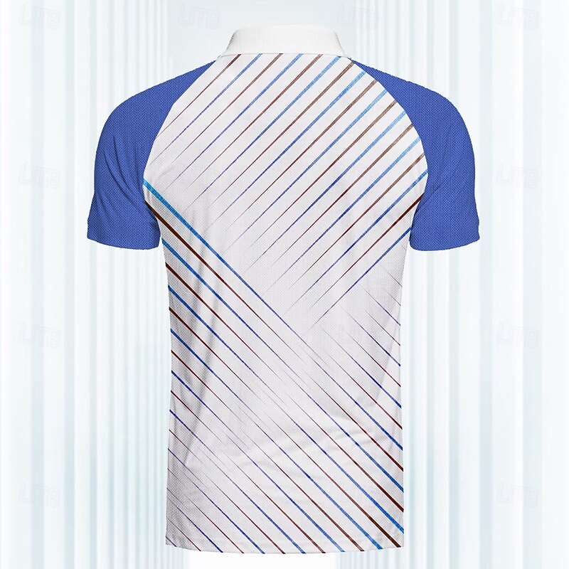 Men's Geometric Polo Shirts Golf Polos Shirts Short Sleeve Polo Shirts Collar Casual Vacation Dailywear Buttons 3D Print Summer Blue3