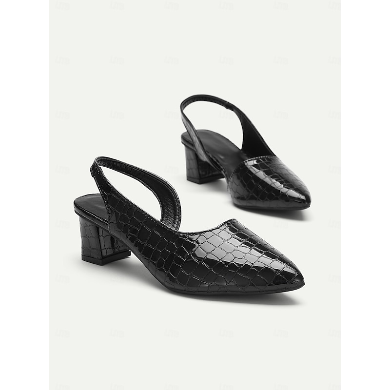 Women's Black and Brown Crocodile Print Pointed Toe Heels - Elegant Leather Pumps for Professional and Evening Wear