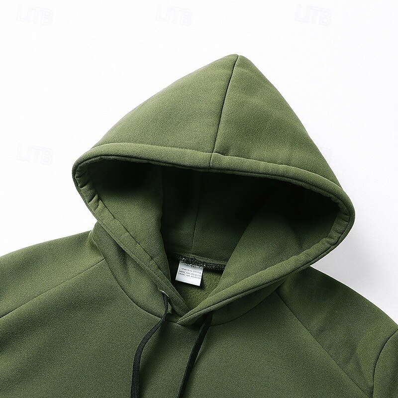Men's Hoodie Army Green Hooded Color Block Patchwork Pocket Sports & Outdoor Daily Holiday Streetwear Basic Casual Spring &  Fall Clothing Apparel Hoodies Sweatshirts3