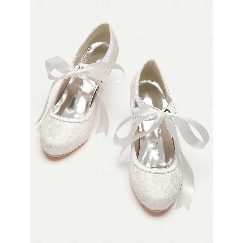 Vintage White Lace Bridal Pumps with Satin Ribbon Ties - Elegant Women's Wedding Shoes3