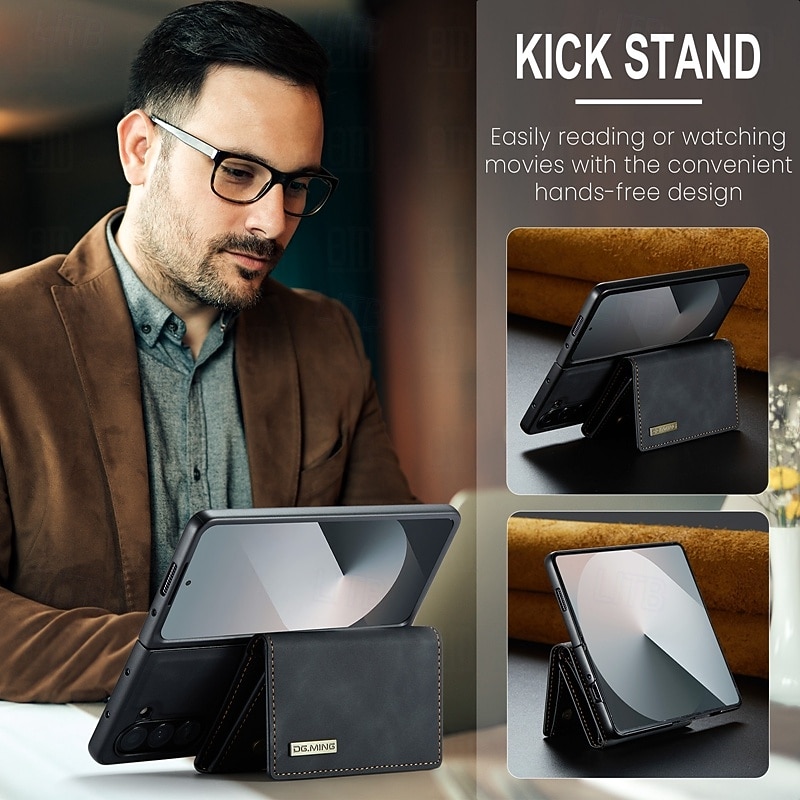 Phone Case For Samsung Galaxy Z Fold 7 Z Fold 6 Z Fold 5 Z Fold 4 Z Fold 3 Back Cover with Stand Holder Magnetic Card Slot Retro TPU PC PU Leather4