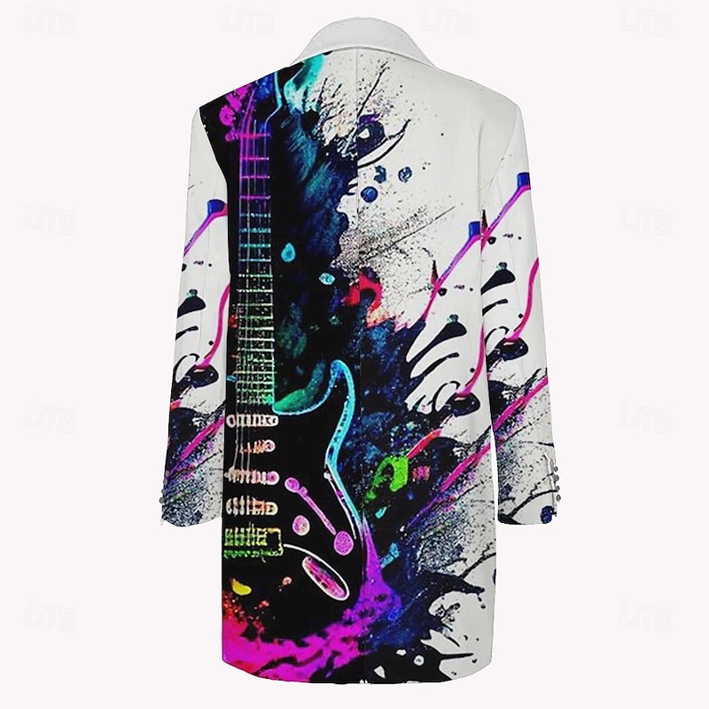 Men's Musical Instrument Winter Coat Overcoat Jacket Warm Comfortable Casual Party Evening Wear Daily Wear 3D Print Buttons Front Pocket Fall & Winter Turndown Long Sleeve Ink Blue2