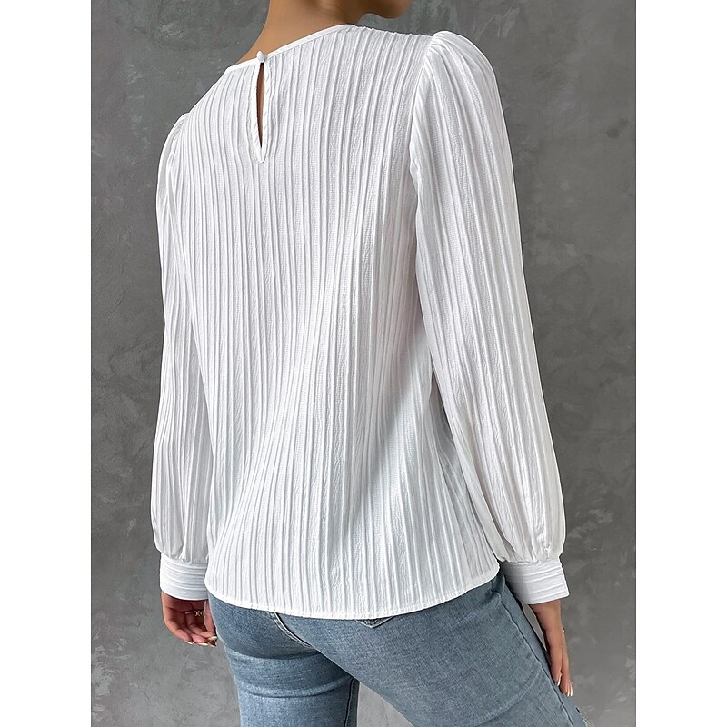 Women's Tunic Elegant Casual Solid Color Lantern Sleeve Long Sleeve Regular Tops Crew Neck Daily White Wine Blue Purple Spring Fall2