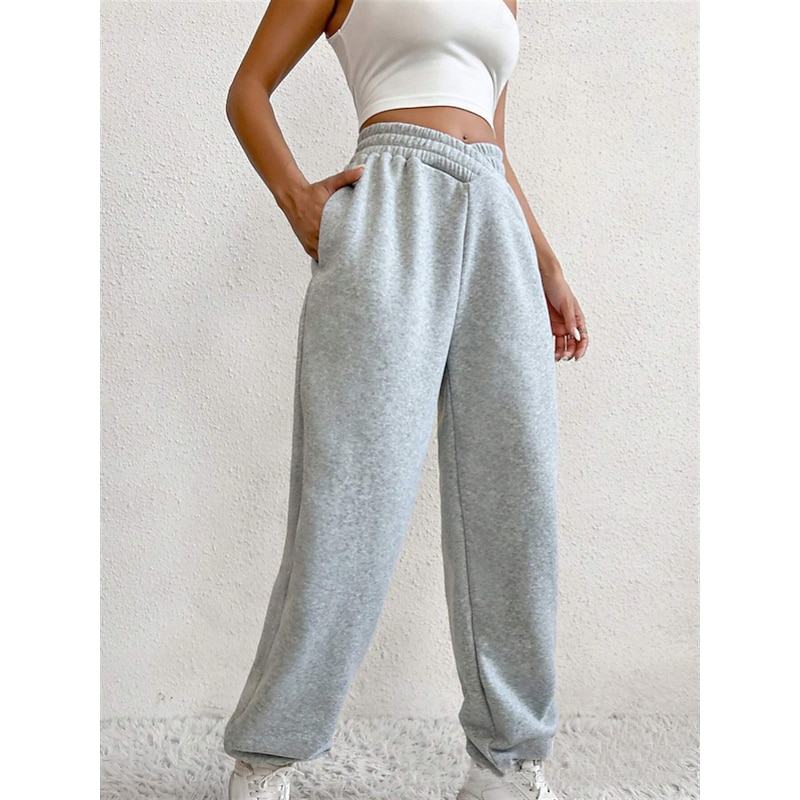 Women's Sweatpants Chinos Fashion Ethnic Style Full Length High Waist Pocket Elastic Waistband Comfy Soft Comfortable Micro-elastic Outdoor Street Light Gray Dark-Gray Black Fall Winter Loose Fit3
