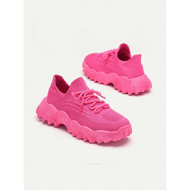 Vibrant Pink Women's Chunky Sole Sneakers, Perfect for Casual Wear and Athletic Activities3