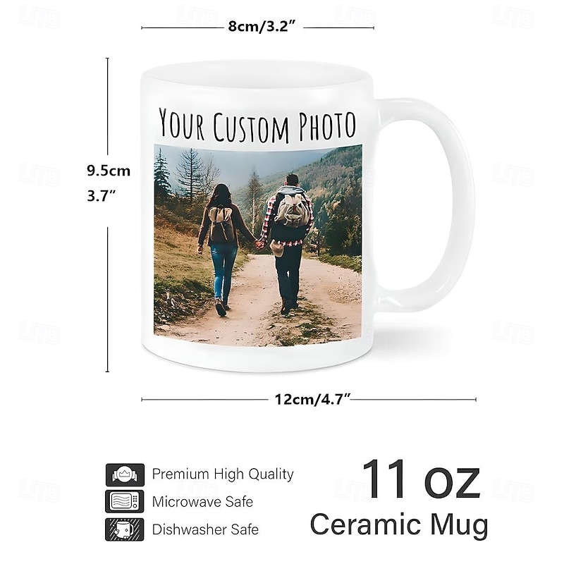 Personalized Coffee Mug Custom Picture Text or Logo Ceramic Mug  Custom Wedding Gift for Couple Customizable 11 Oz Tea Cup  White - Black3