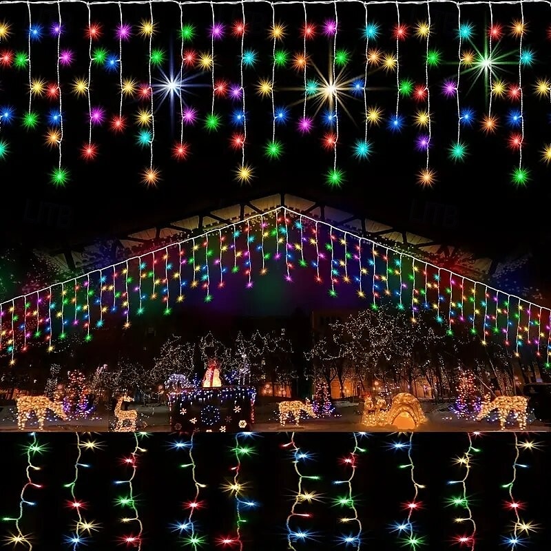 LED Icicle String Lights Xmas Holiday Curtain Lighting 3.5M 5M 216Leds For Xmas New Year Window Christmas Holiday Party Colorful Decoration AC220V 230V 240V EU Plug4