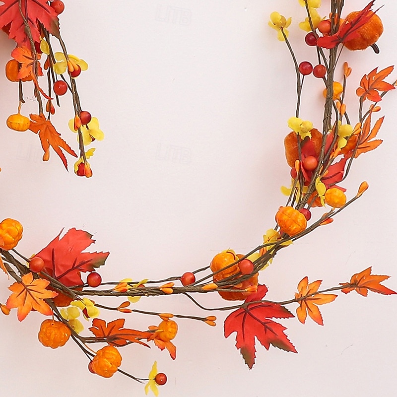 Fall Artificial Maple Leaf and Pumpkin Garland 180cm- Perfect for Home, Party, and Door Hanging Decorations.4