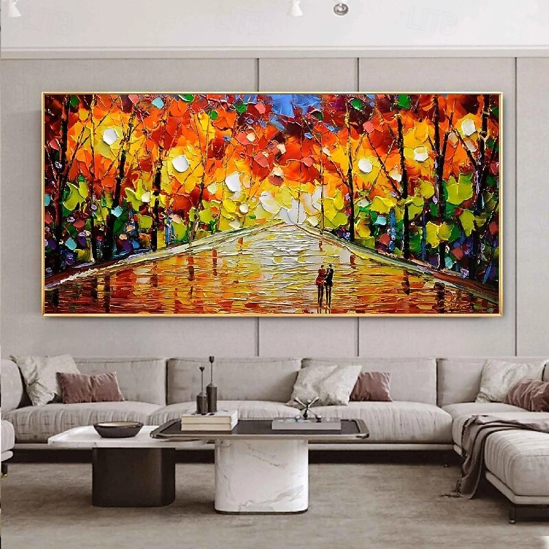 100% Hand Painted 3D pattle knife forest Oil Painting hand painted street art Forest Nordic Abstract Decorative lovers autumn Painting for Living Room bedroom wall decoration  Porch Canvas Art