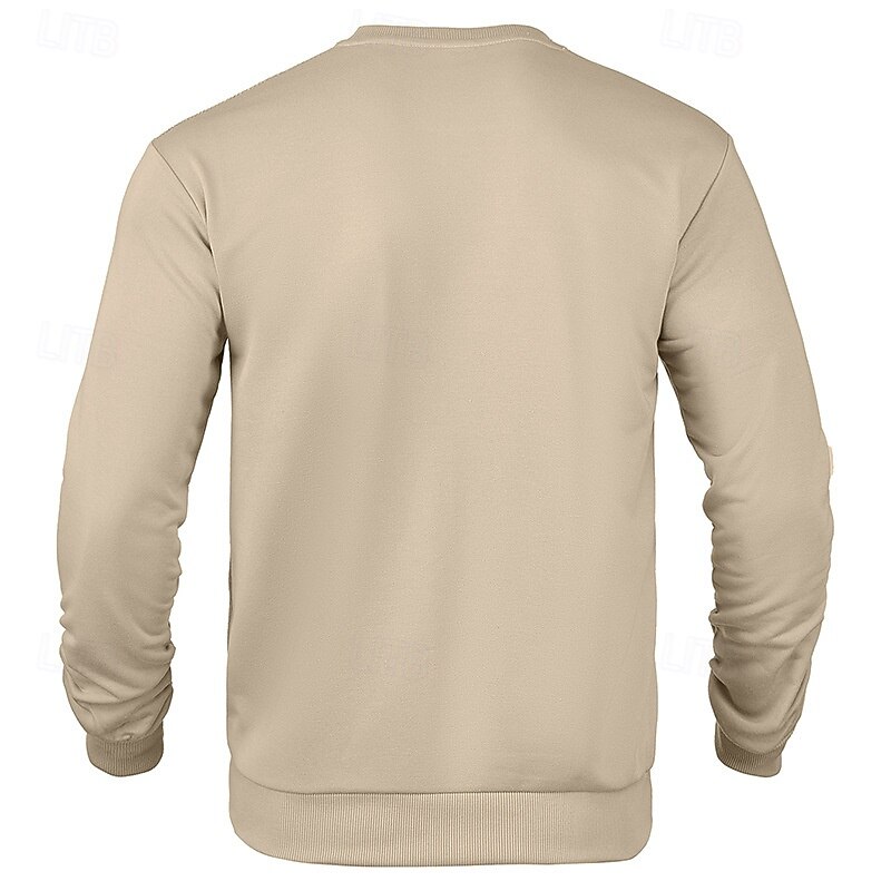 Men's Sweatshirt Black White Khaki Dark Gray Crew Neck Plain Patchwork Ribbed Front Pocket Sports & Outdoor Daily Holiday Polyester Corduroy Streetwear Basic Casual Fall & Winter Clothing Apparel3