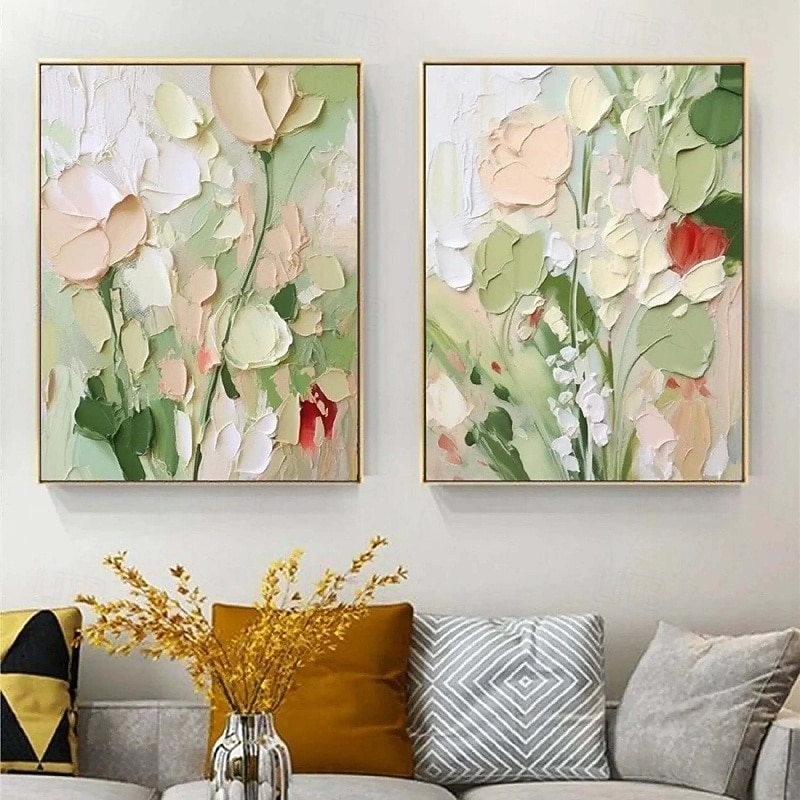 Flower Oil Painting On Canvas handmade Abstract Rose Flower Painting handpainted Flower Landscape Painting Floral Wall Art Canvas Spring painting for Living Room bedroom decoration - Main Image
