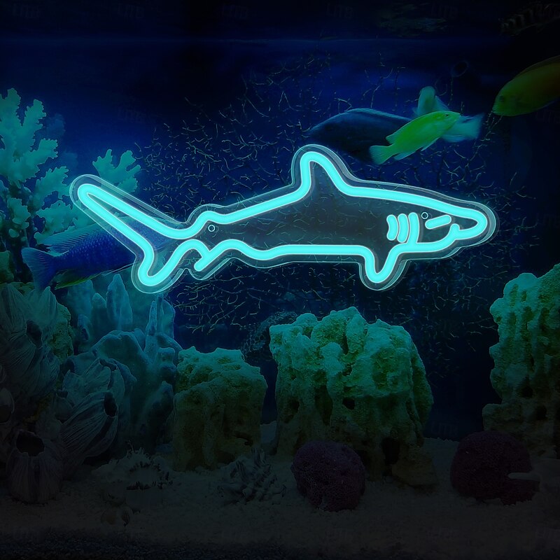 1pc Blue Shark LED Neon Light Sign, USB Powered Neon Sign Light for Home Bedroom Aquarium Zoo Bar Club Pub Party Wall Art Decoration Hanging Light
