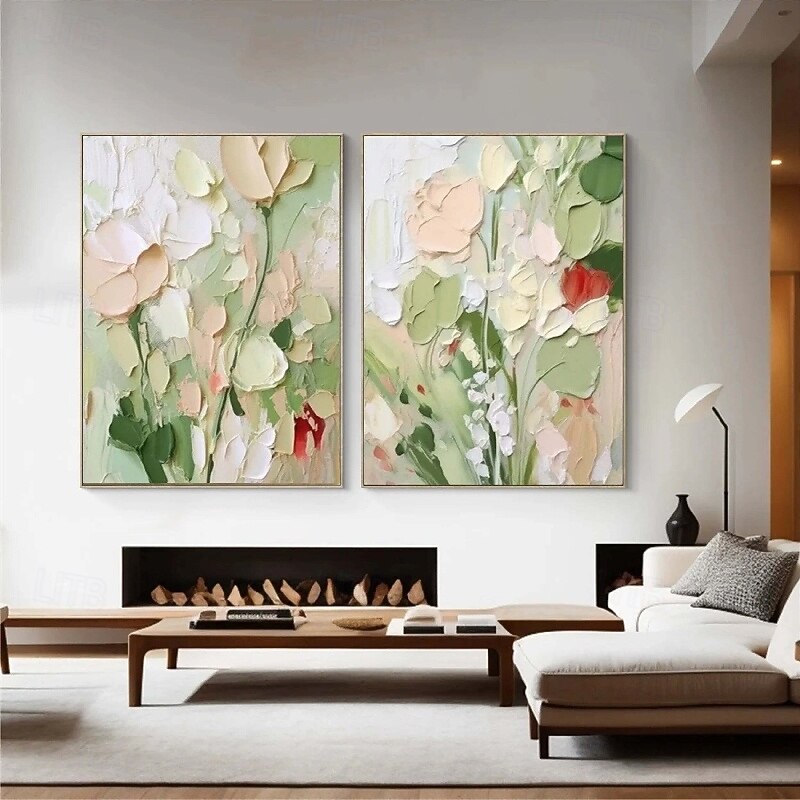 Flower Oil Painting On Canvas handmade Abstract Rose Flower Painting handpainted Flower Landscape Painting Floral Wall Art Canvas Spring painting for Living Room bedroom decoration2