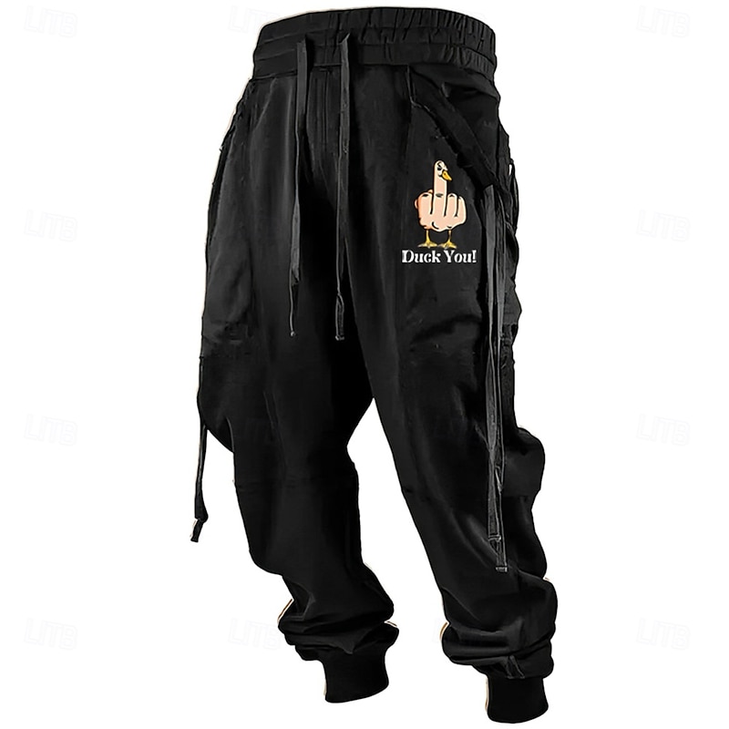 Men's Duck Sweatpants Joggers Drawstring Elastic Waist Casual Funny Party Evening Wear Dailywear Pocket Spring Fall Winter 3D Print Black Orange Green3