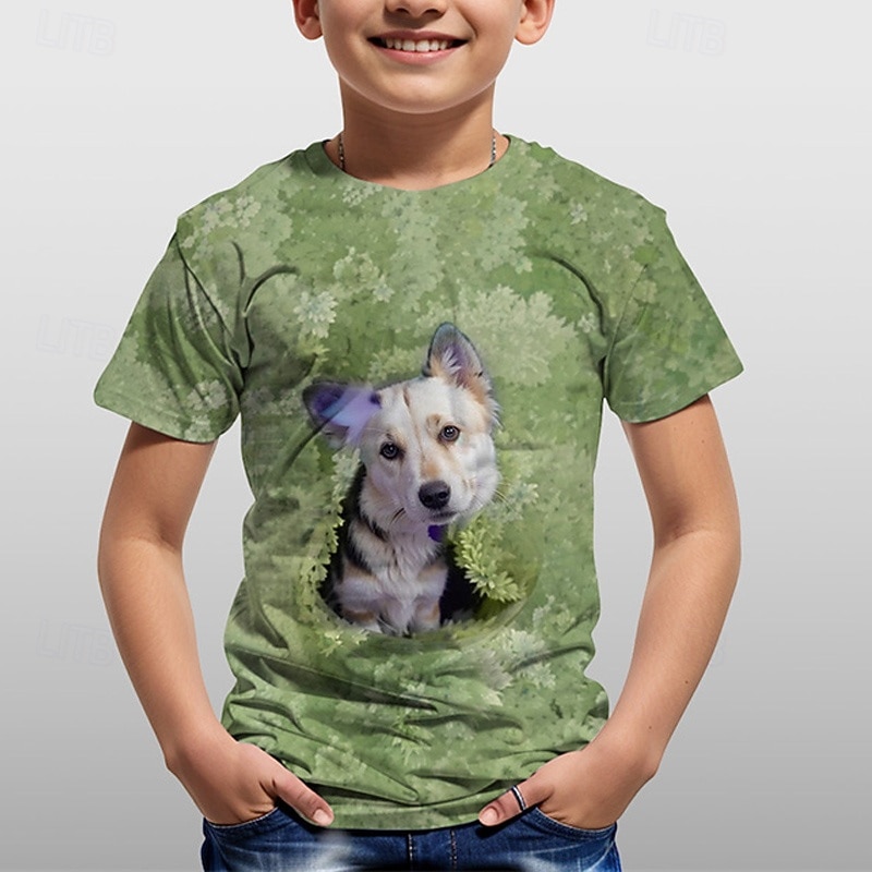 Boys 3D Graphic Animal Dog Tee Short Sleeve Summer Spring Fashion Basic Kids 4-12 Years Crew Neck Outdoor Casual Daily Regular Fit2
