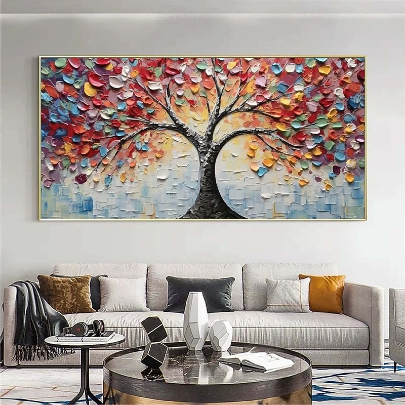 Large oil painting handmade 3D Golden Tree Canvas Oil Painting handmade Autumn Nature Landscape painting handmade Wall Art Botanical Knife Painting Light Luxury for Living Room wall Decor
