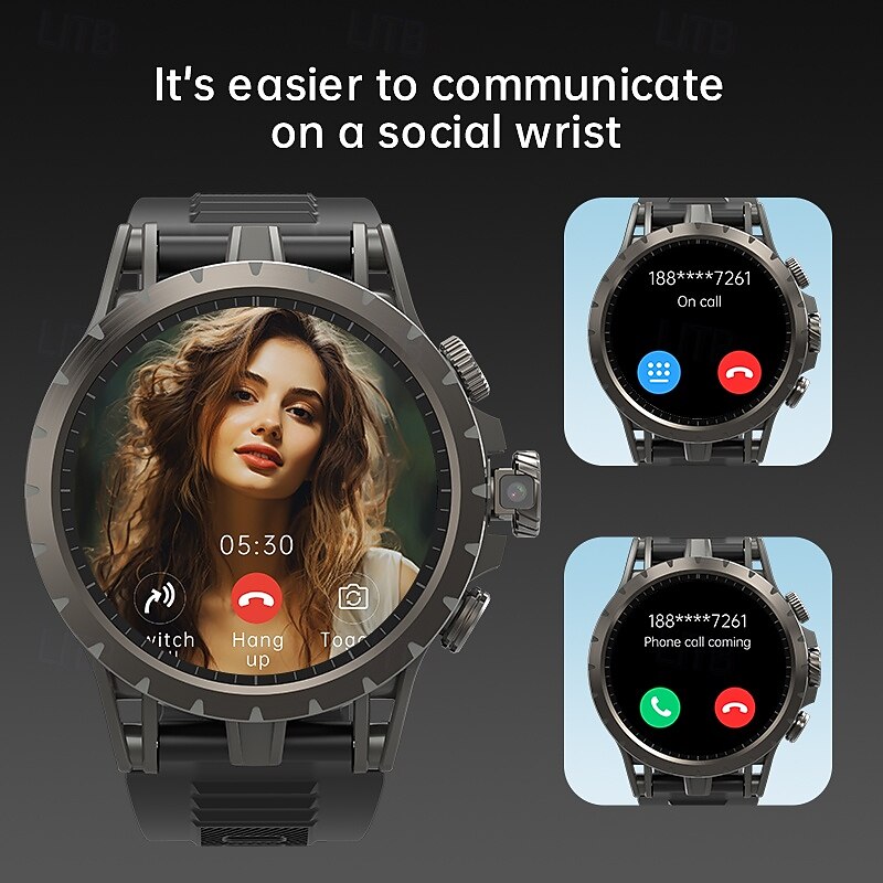 iMosi Q68 Smart Watch 1.43 inch 4G LTE Cellular Smartwatch Phone 4G Pedometer Call Reminder Heart Rate Monitor Compatible with Null Men GPS Hands-Free Calls Waterproof IP 67 47mm Watch Case4