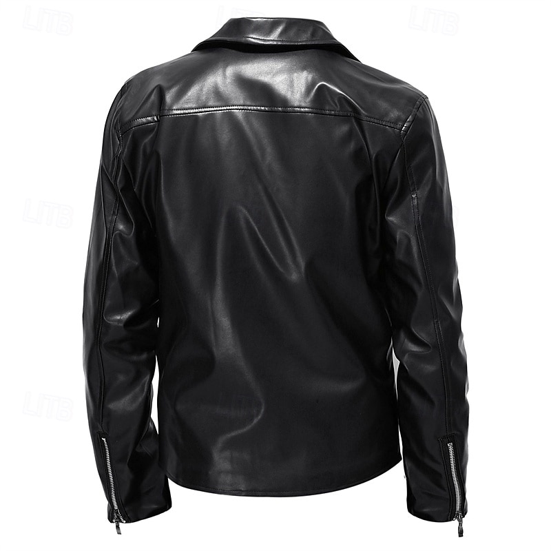 Men's Faux Leather Jacket Transition Jacket Biker Jacket Patent Leather Jacket Vacation Daily Windproof Warm Pocket Fall & Winter Plain Fashion Classic Lapel Regular Faux Leather PY01-Black PY01-Red3