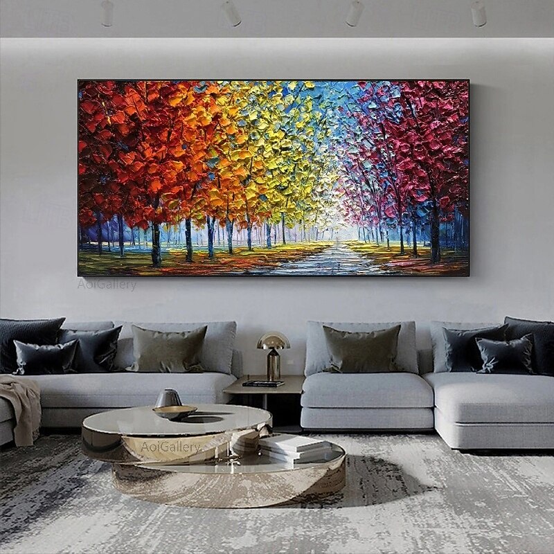 Large hand paiinted Tree Oil Painting On Canvas handmade Colorful Forest Autumn Painting for Living Room Art Hand-painted Heavy Textured Impasto Painting4